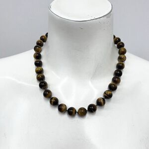 Sterling Tigers Eye Necklace by WK Whitney Kelly‎ 18" - 20 1/4" Beads 11 mm Each
